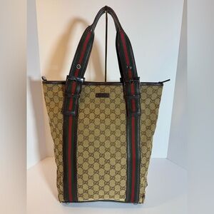 Gucci Beige Tote with Green and Red Accents